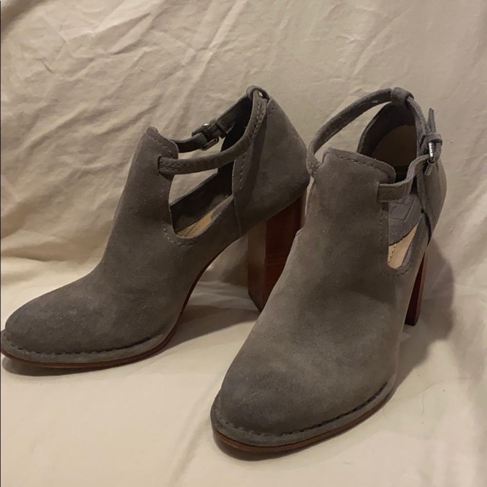 Frye grey suede 4 inch heel bootie